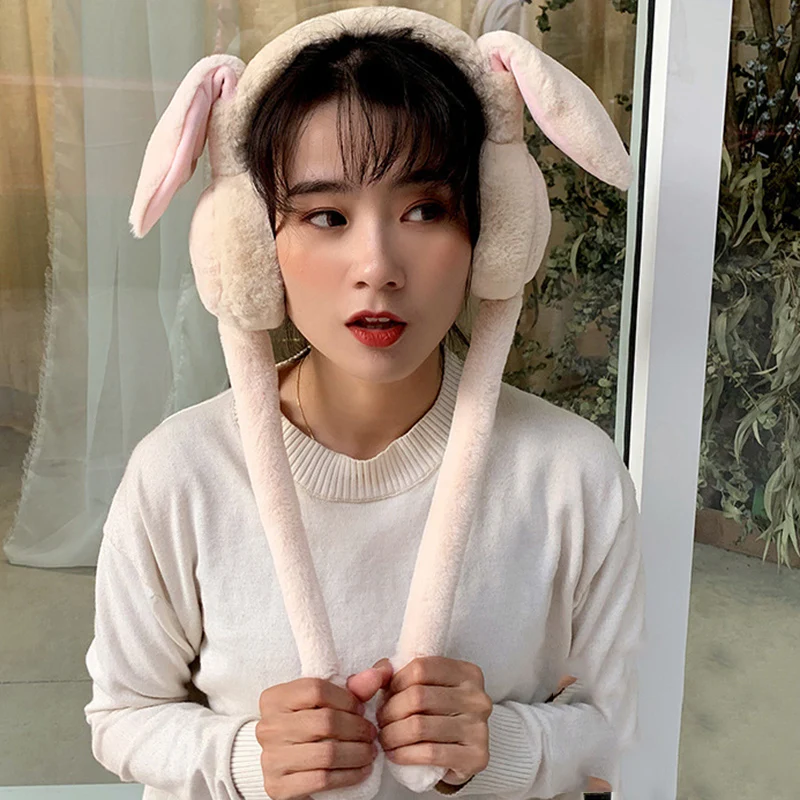 Женские милые наушники Cache Ear Модные женские теплые шапки плюшевые с заячьими