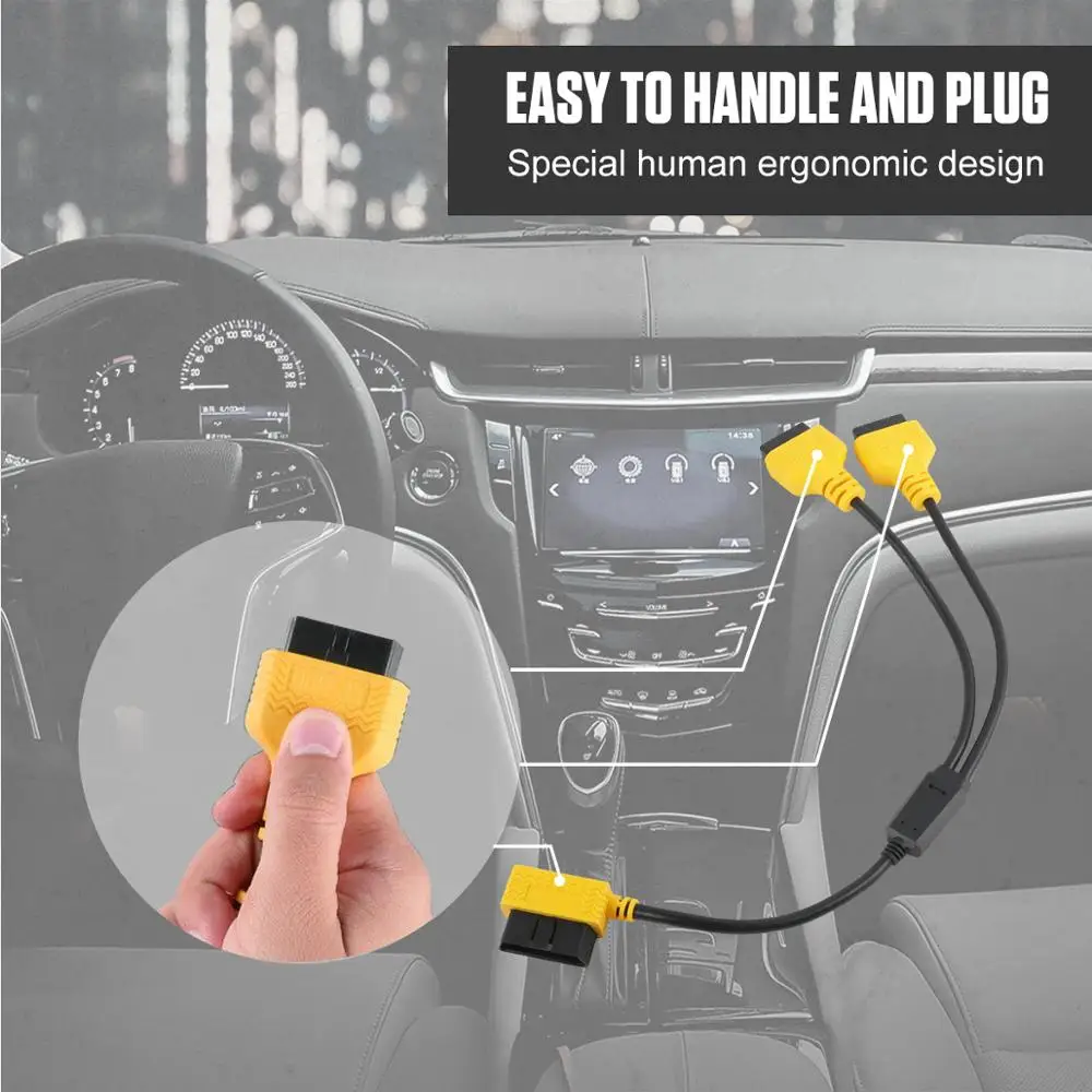 AUTOOL OBD2 Y сплиттер 2 в 1 Удлинительный кабель 16pin OBDII штекер-гнездо соединитель