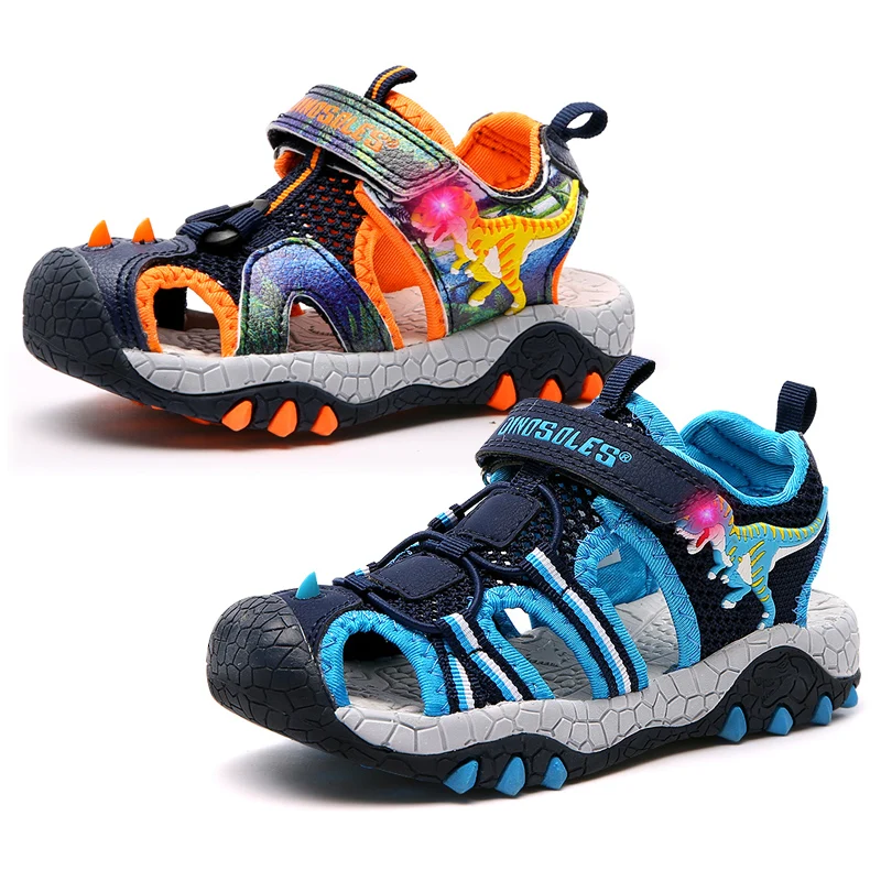Сандалии для мальчиков пляжная обувь со светодиодной подсветкой и 3d динозавром