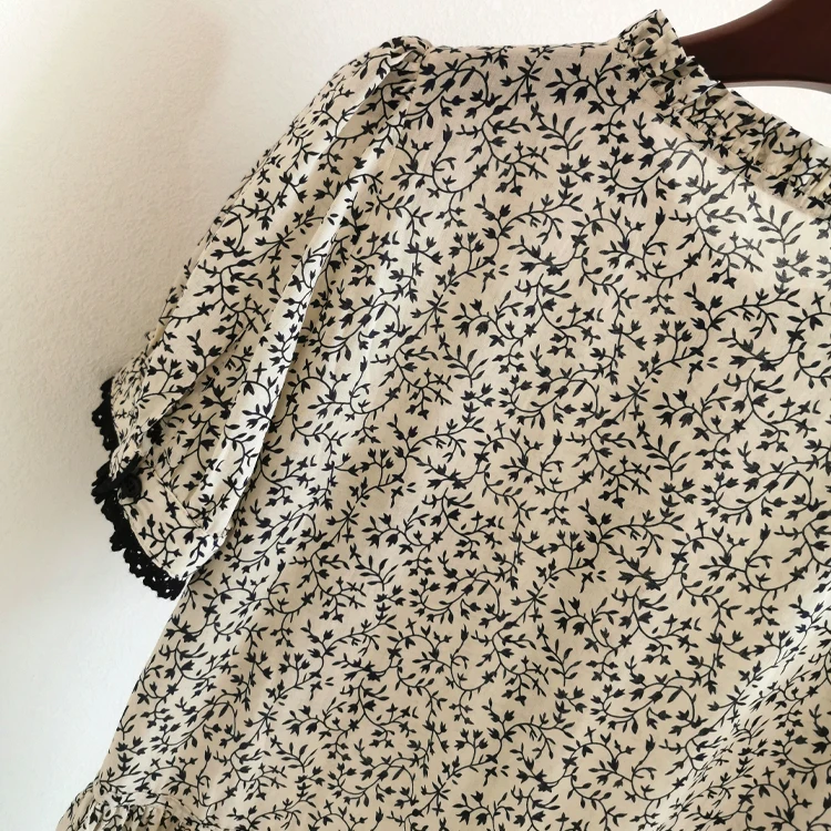 

Women Floral Printed Dress Single Breasted Lace Trim Short Sleeve Retro New 2020 Split Dress Long Type