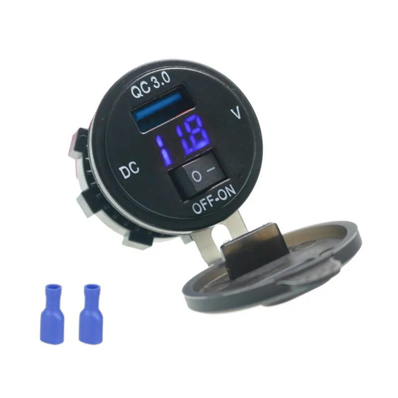 12/24V Car Charger Quick Charge 3.0 USB Socket Digital Display Voltmeter ON-OFF Switch For Motorcycle | Автомобили и мотоциклы