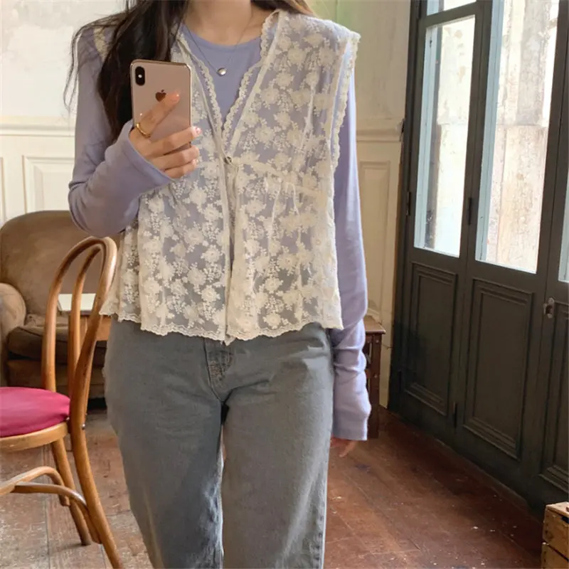 Женский кардиган с кружевом Alien Kitty тонкая летняя безрукавка универсальная 2020 |