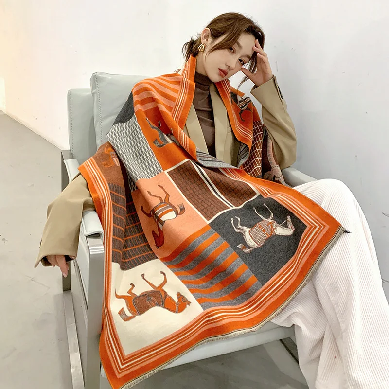 

Bufanda de cachemir para mujer, chal grueso de diseno calido, manta de Pashmina, panuelo de carro, decoracion de invierno, 2020