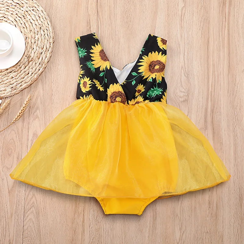 Боди для маленьких девочек боди с подсолнухами и юбкой пачкой открытой спиной