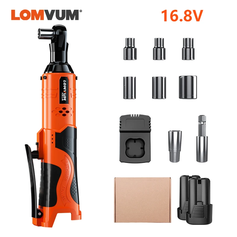 LOMVUM 16,8 V электрический ключ с трещоткой 50 Н. М Электрический беспроводной ключ 110/220V Перезаряжаемые ключ с храповым механизмом Набор торцевых головок для переноски