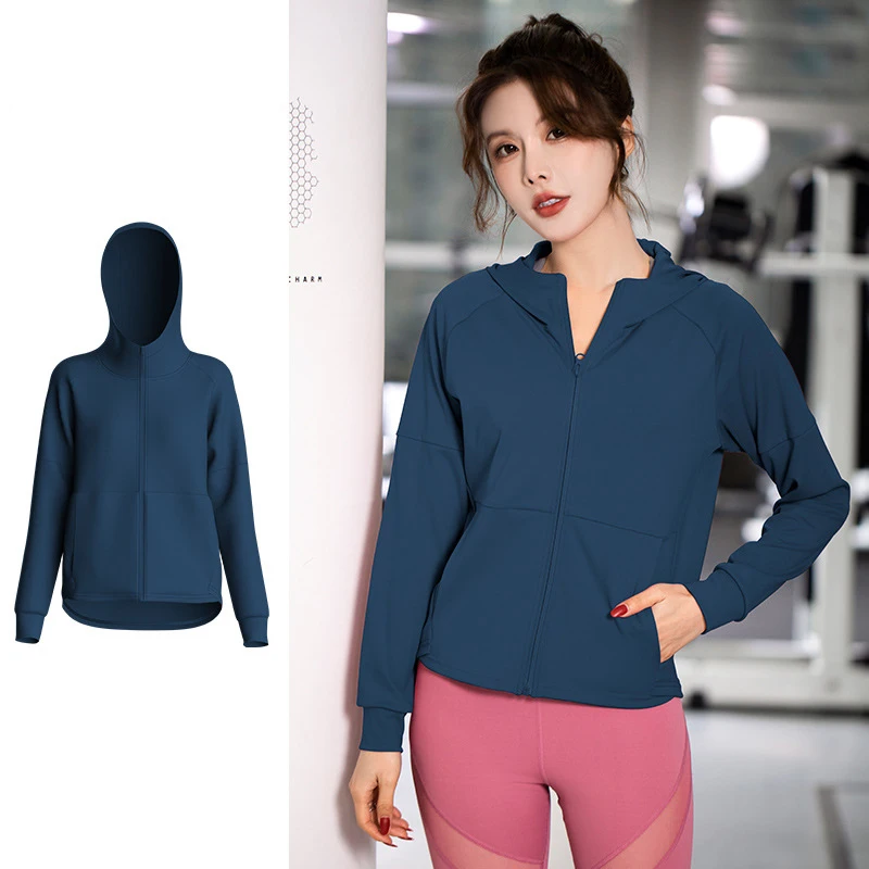 Sport Coat for Women Hooded Zipper Running Jacket Stretch Quick Dry Yoga Wear Long Sleeve Training Fitness Sportwear S-XXL Mujer