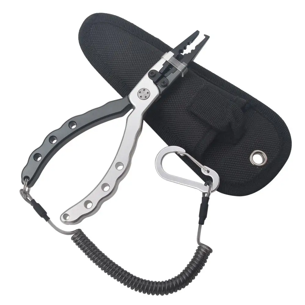 New Aluminum Alloy Fishing Pliers Split Ring Cutters Fishing Holder Tackle with Sheath & Fishing lip grips&Fishing scissors