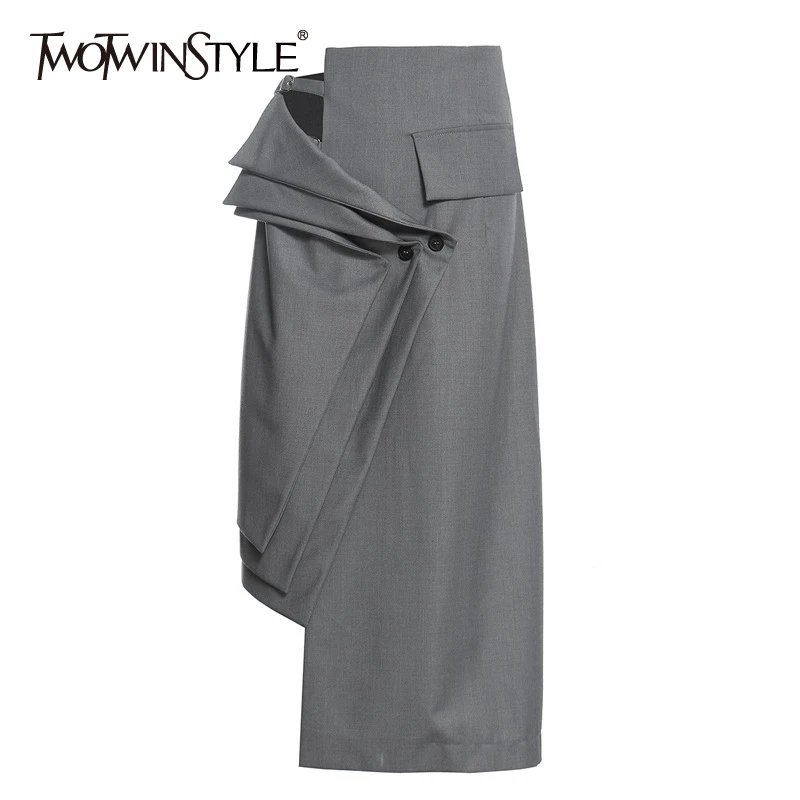 

Женская Асимметричная юбка TWOTWINSTYLE, черная Повседневная Асимметричная юбка с высокой талией и асимметричным подолом на осень 2020