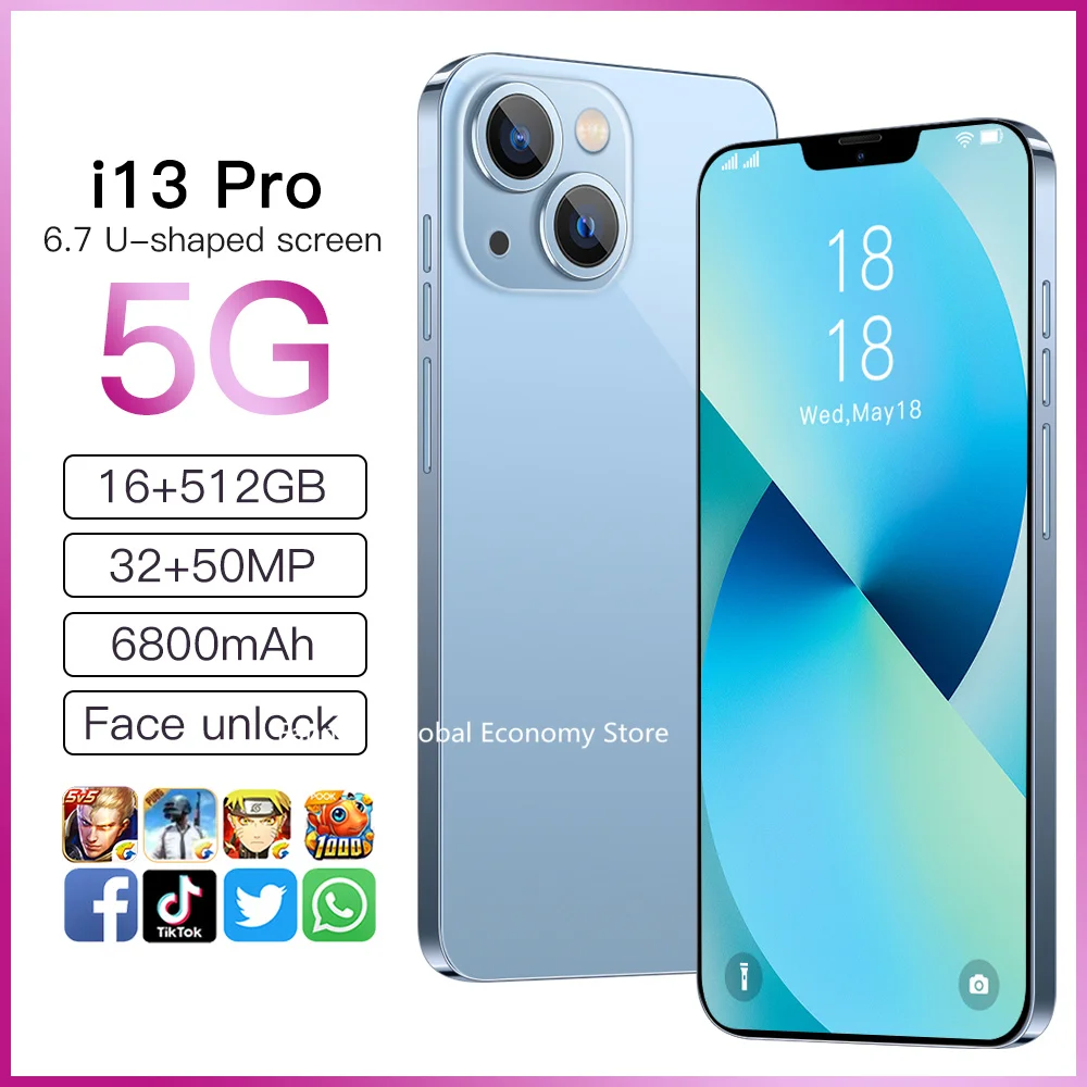 Tel&eacute;fono M&oacute;vil I13 versi&oacute;n Global IP13 Pro, 12GB, 512GB, Deca, 6800mah, 6,7 pulgadas, HDAndroid, pantalla grande-1