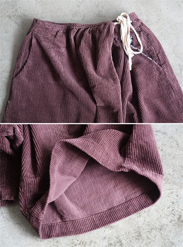 SCUWLINEN брюки для женщин женские осенне-зимние брюки Твердые эластичные талии вельветовые свободные повседневные широкие брюки P124