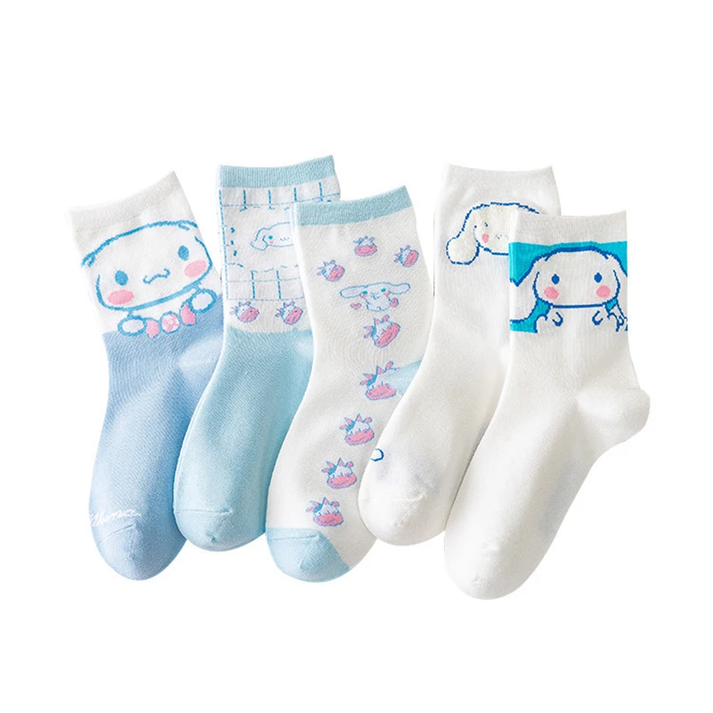 

VSS Kawaii Women's Socks Japanese Harajuku Style Cute Cat Dog Pattern Design Funny White and Light Blue Girls Spring Autuma Sock