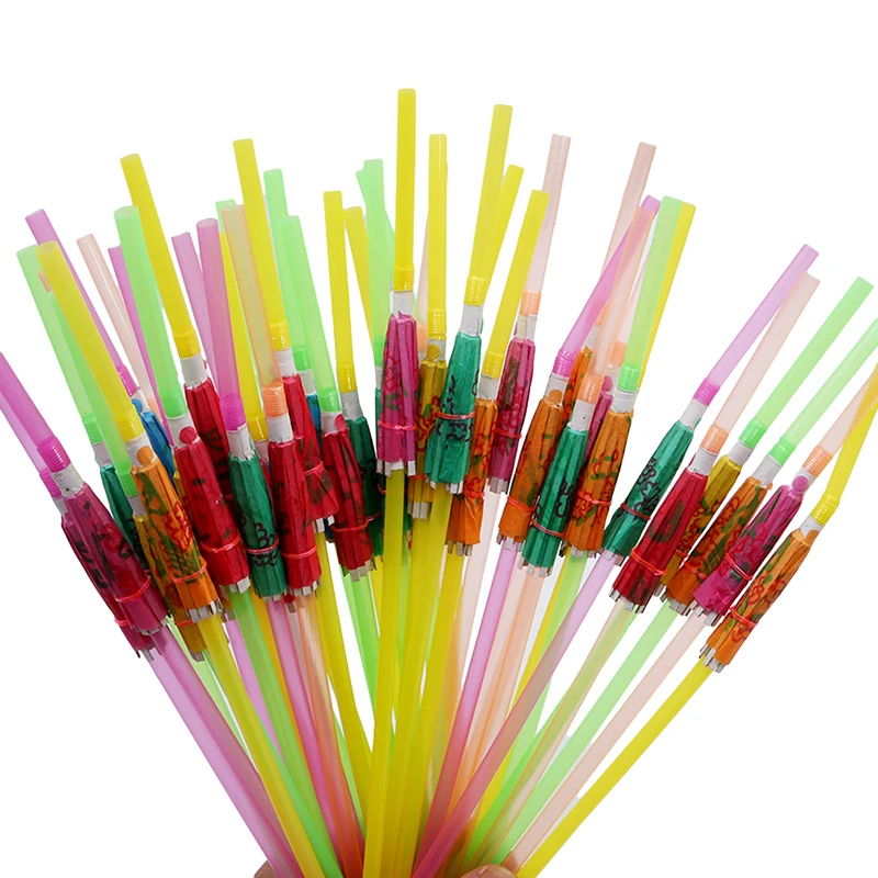 New 50pcs/pack Mixed Color Tropical Umbrella Parasol Cocktail Straws/Disposable Bendable Drinking Straws For Party Wedding | Дом и сад