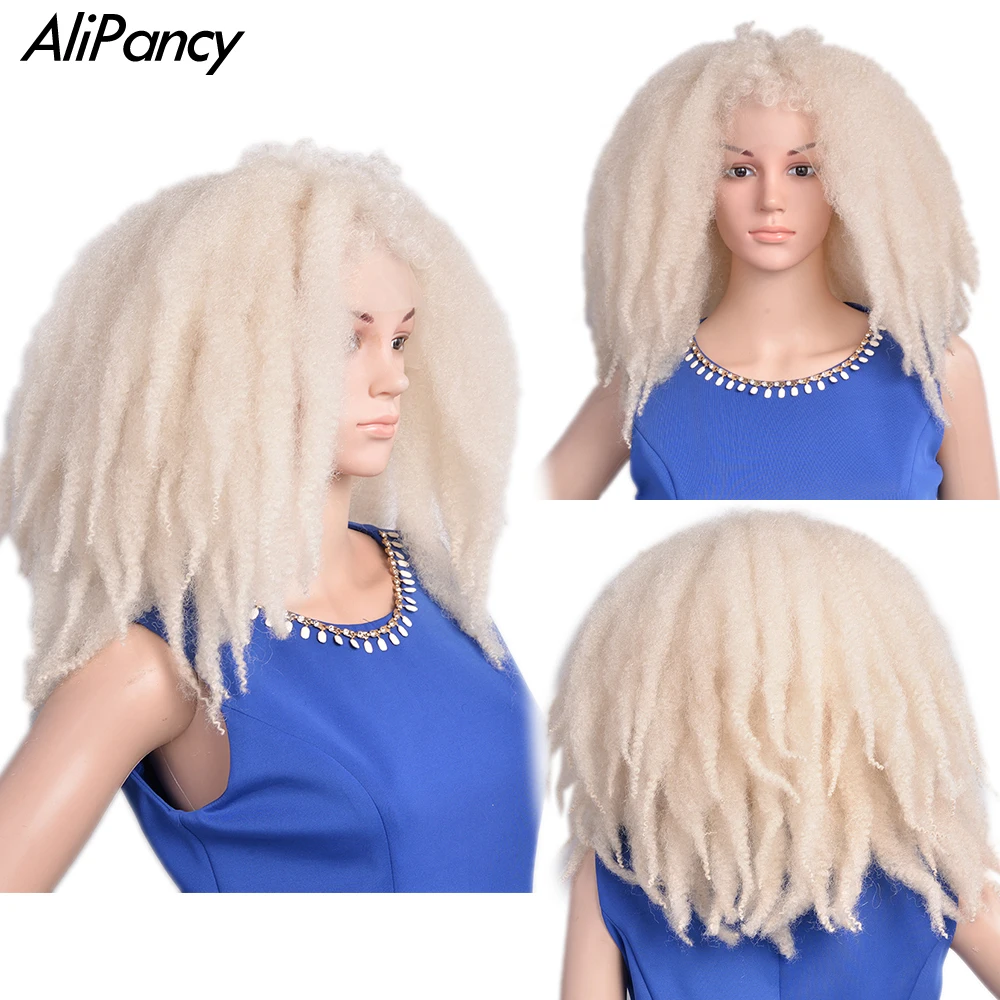 

14inch Marley Braid Lace Front Wigs With Bangs Afro Soft Kinky Twist Crochet Hair Lace Wigs For Black Women Synthetic Wig Black