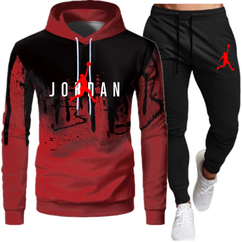 

JORDAN 23 Track Suit Spring Autumn Men hooded Sweater Set Sweatshirt Wool Splash ink Hoodie + Sweatpants Jogging Ladies Pullover