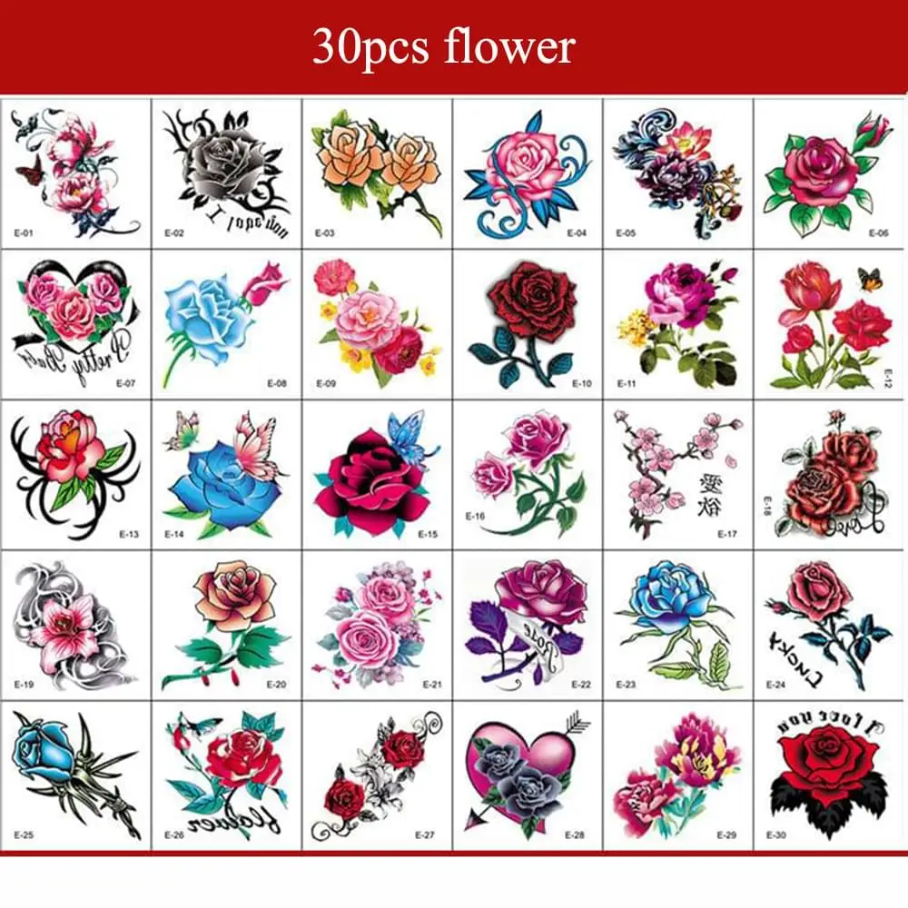 Тату-наклейки с цветами и бабочками 30 шт. | Красота здоровье