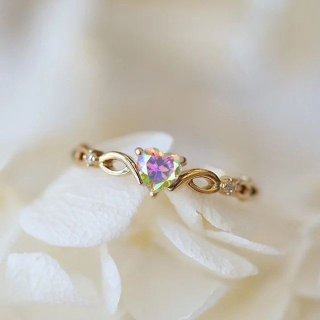 Love Heart Rings For Women Unique Tiny Cute Multicolor Zircon Yellow Gold Color Dainty Ring Fashion Jewelry Wholesale KAR385