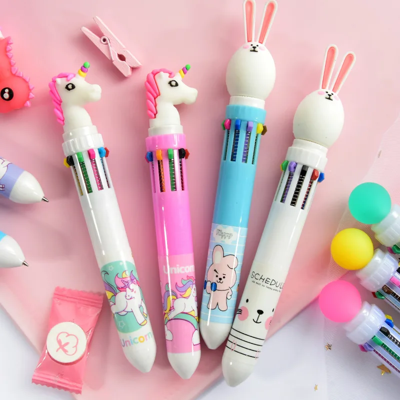 Cute 10-color Ballpoint Pen Cartoon Unicorn Multi-function Press Marker for Diy Bullet Journal Stationery Christmas Gift Kid |