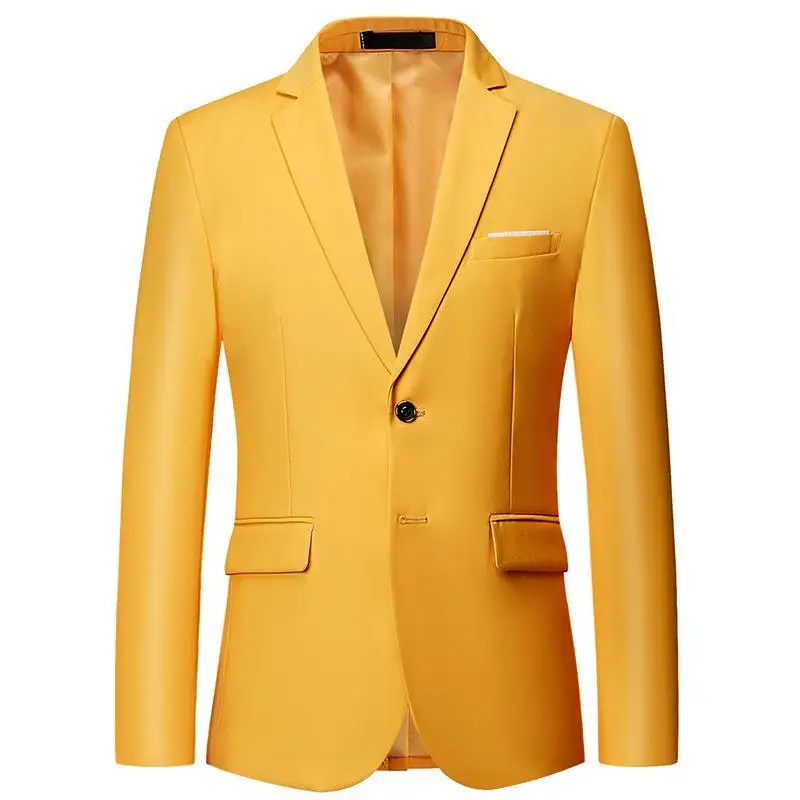 

Yellow Double Buckle Korean Style Small Suit Men Non-Ironing Company Uniform Extra Large Size 6XL Slim Fit Casual Suit Jacket