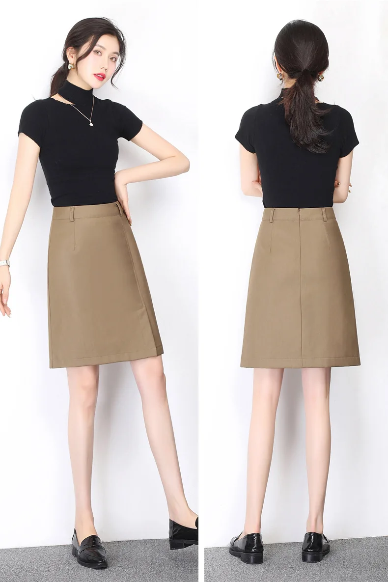 

Women Plus Size A-line Bodycon Skirt Spring Summer Office Lady Elegant Slim High Waist Formal Work Black/khaki Short Skirt 2828