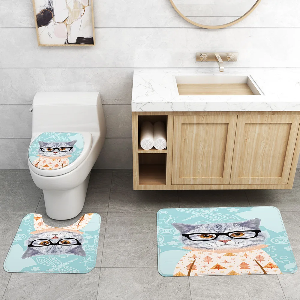 

Bath Mat Bathroom Carpet Rug and Waterproof Shower Curtain Set Non-slip Floor Carpet for Toilet Mat Set U-Shaped Toilet Rug