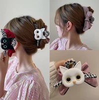 korean cute cat hairpin cartoon hair claw shark clip for women girl double sided design large bow catch clip back head headdress