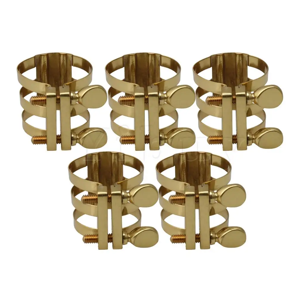 5 pcs Yibuy Brass Adjustable Alto Eb Saxophone Ligature Clip for Mouthpieces Golden - Цвет: 5 pcs