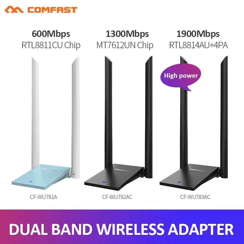 Adaptador USB WiFi inalámbrico de alta potencia, antena Dual de 600M-1900Mbps, tarjeta...
