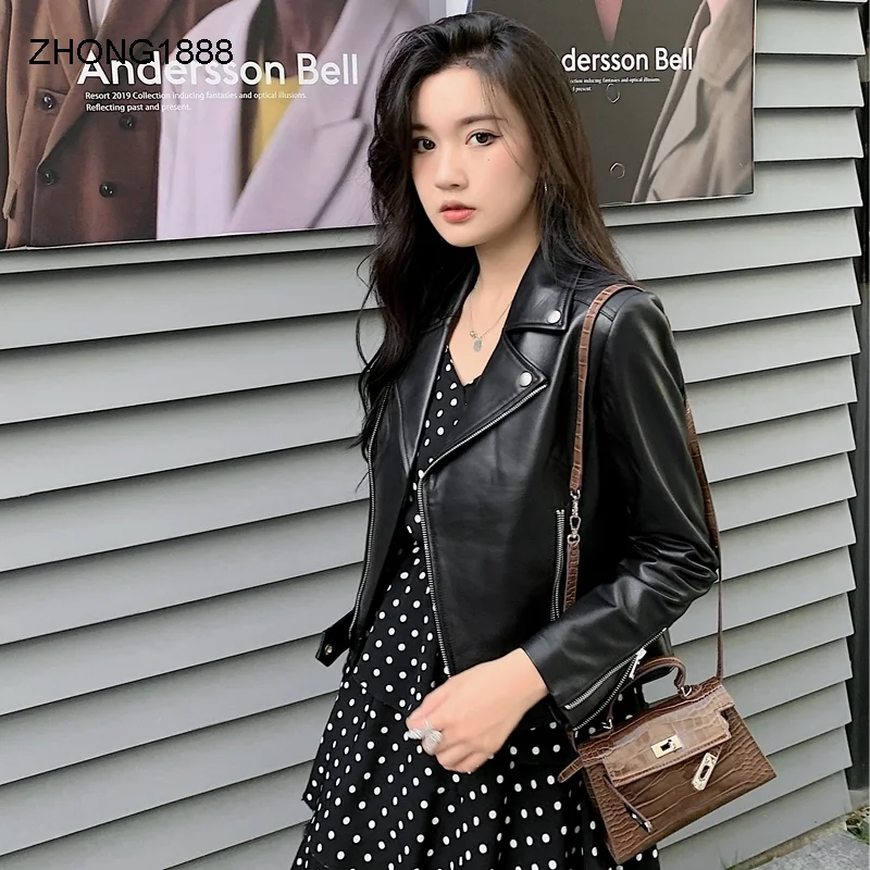 

Осенняя и весенняя Новинка 2020, Женская куртка из натуральной кожи, короткая тонкая кожаная куртка из овечьей кожи