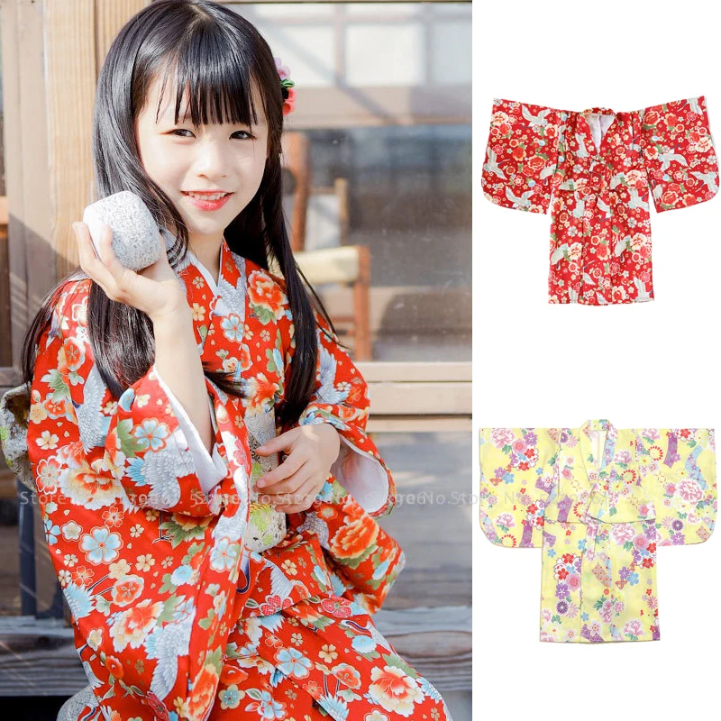 

Children Girl Japanese Traditional Kimono Robe Yukata Haori Kids Chinese Style Retro Print Pajamas Vintage Party Cosplay Costume