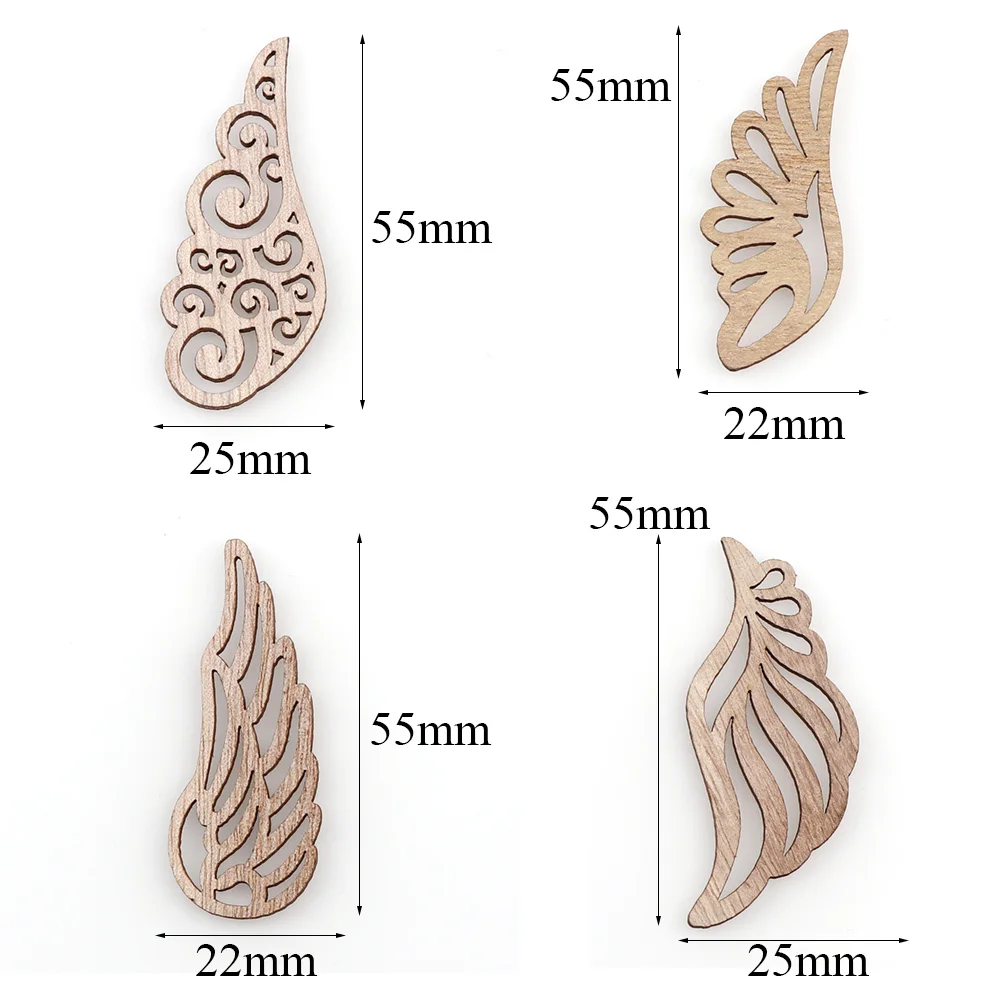 

40Pcs/bag 4 Styles Angel Wings Wooden Chips Decorative Embellishments Crafts Scrapbook Hand-made Graffiti Button Accessories