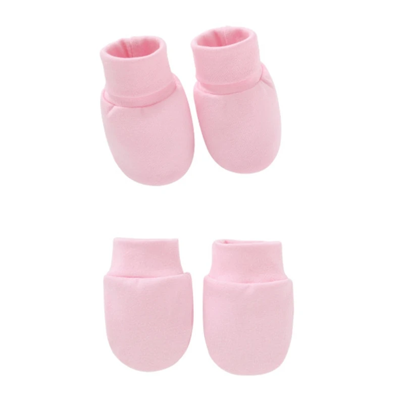 

W3JF 2 Pair Baby Newborn Soft Cotton Face Protection Gloves Foot Cover Set Anti Scratch Mittens Socks Kit