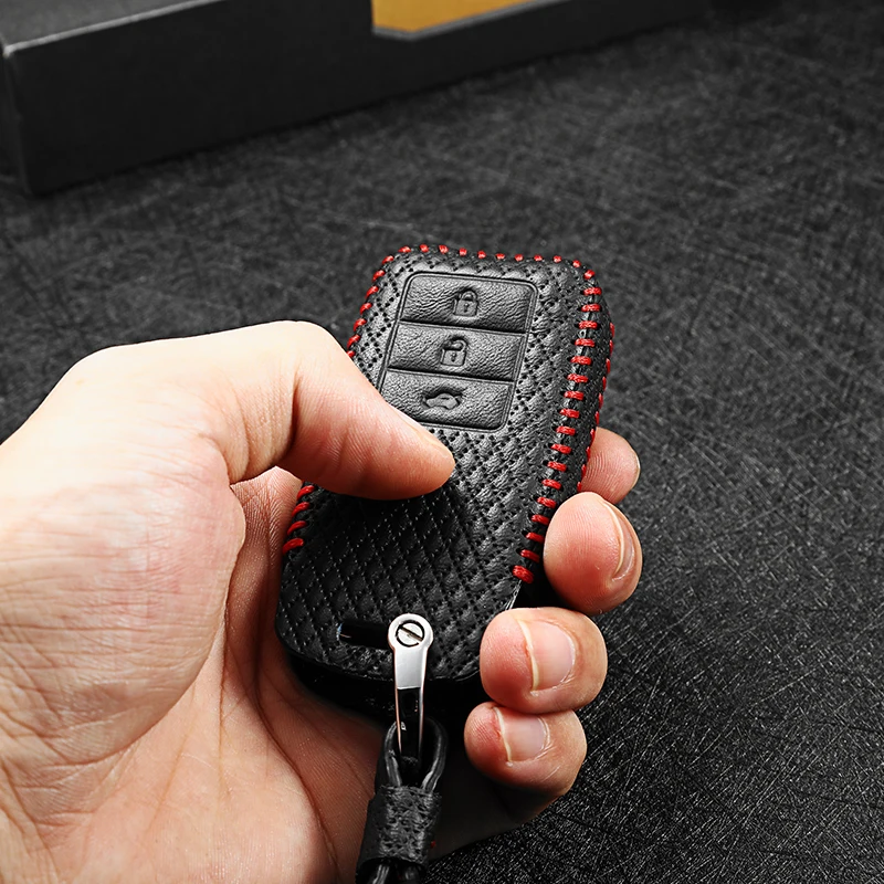 

luckeasy leather car key cover 3 button for honda acura TLX ilx 2015 RLX hybrid nsx 2016 2017 2018 key holder KEY3c