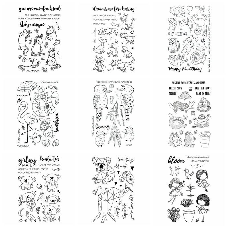 Прозрачный штамп с изображением животных фламинго коала собак эльфов Вырубные