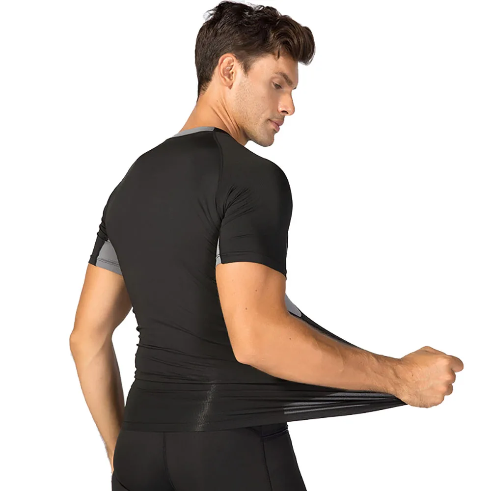 Men Compression Dry Fit T Shirt Breathable Mesh Fabric Sports T-shirt Gym Fitness Clothing Exercise Bodybuilding Training Shirt