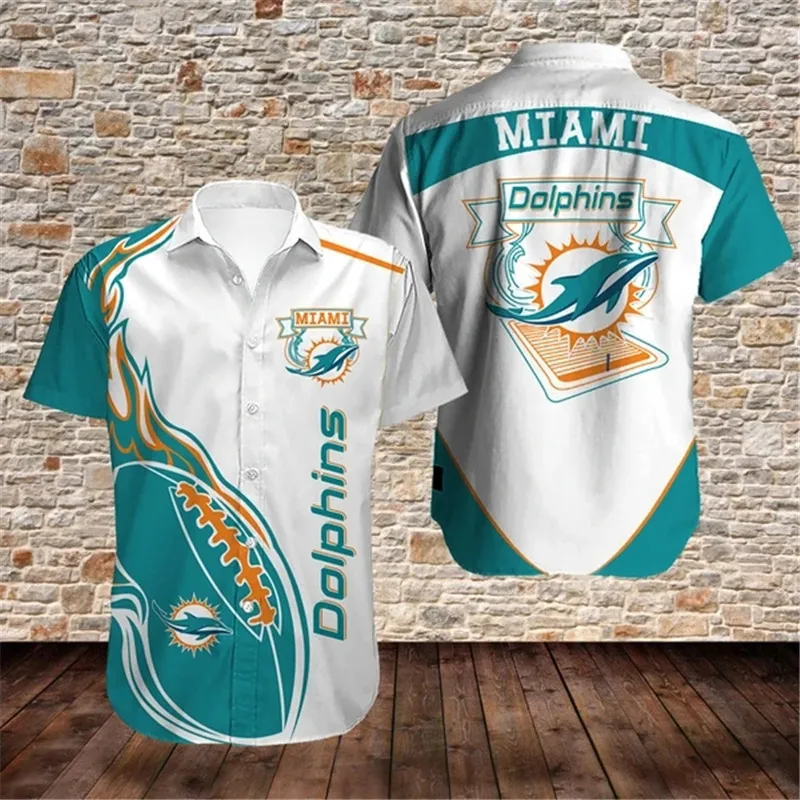 

2021 Unisex Miami fashion men's 3D hawaiian Dolphins shirts Cool green flame rugby print