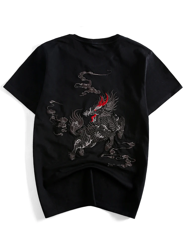 

Футболка мужская с вышивкой, хлопок, короткий рукав, дракон, мода для молодых пар, уличная одежда большого размера 5XL