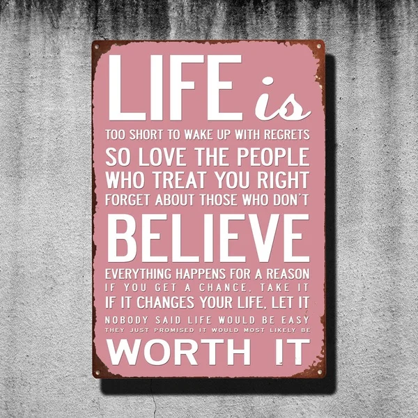 

Shabby Chic Style Pink Life Is Inspirational Retro Vintage Tin Sign Bar Pub Home Metal Poster Wall Art Decor