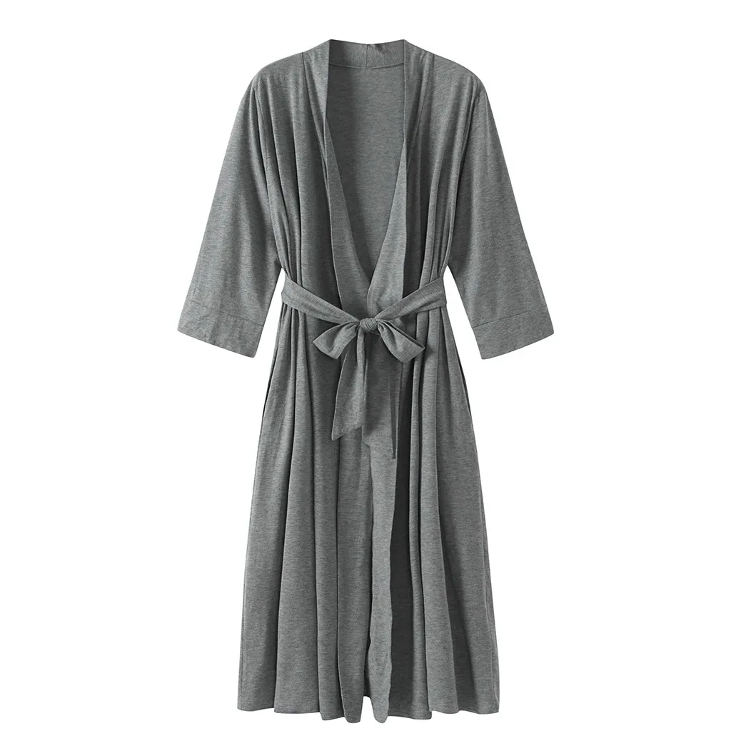 

Women Sleepwear 4/3 Sleeve Bathrobe V-neck Lightweight With Belt Long Robe Dress Sleepwear Summer Nightdress For Ladies Peignoir