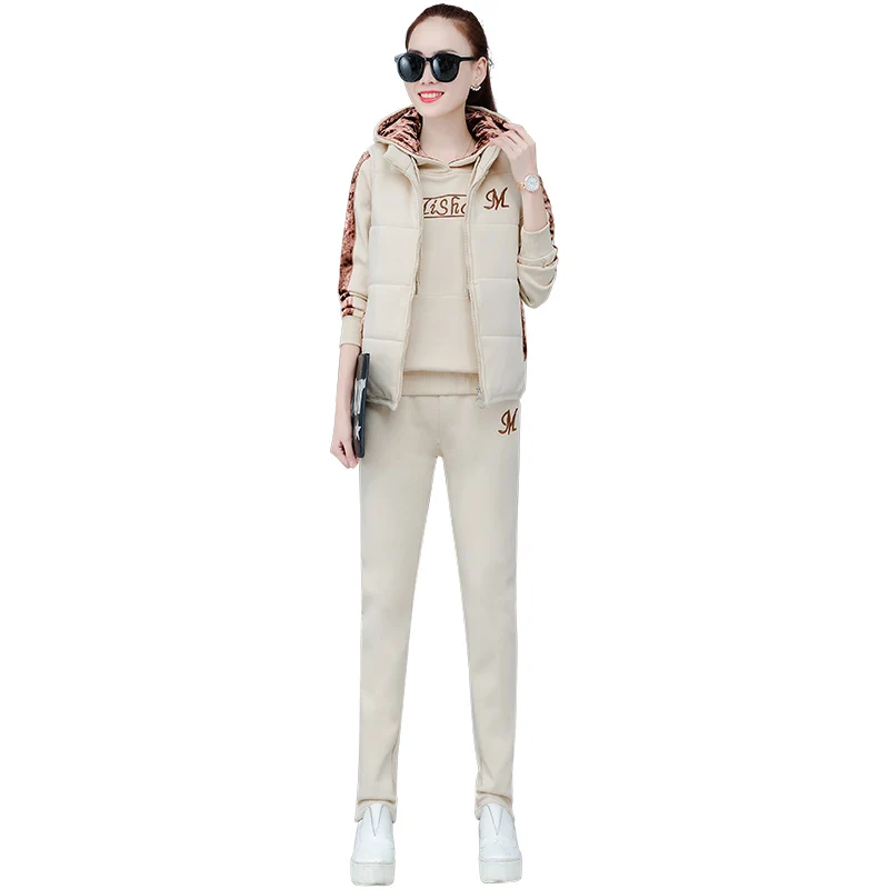 

tracksuit for women 2020 spring female plus size thickening and velvet three-piece sets fashion women's large size pants suits