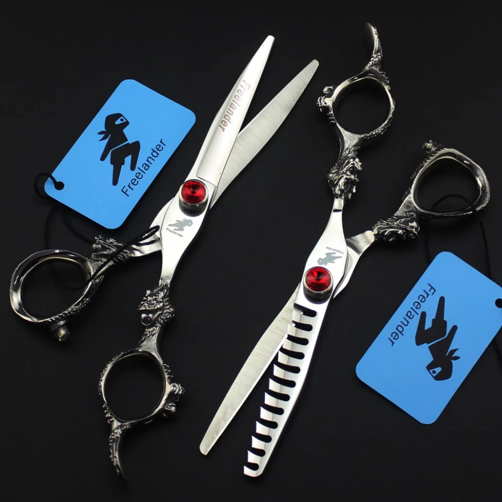 

"6.0 Inch Imported 440C Freelander Dalong Personality Hairdressing Scissors Barber Scissors Flat Scissors Tooth Scissors Size"