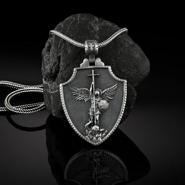 

Pure tin Angel Cross Pendant Necklace metal men's necklace Christian religion accessories