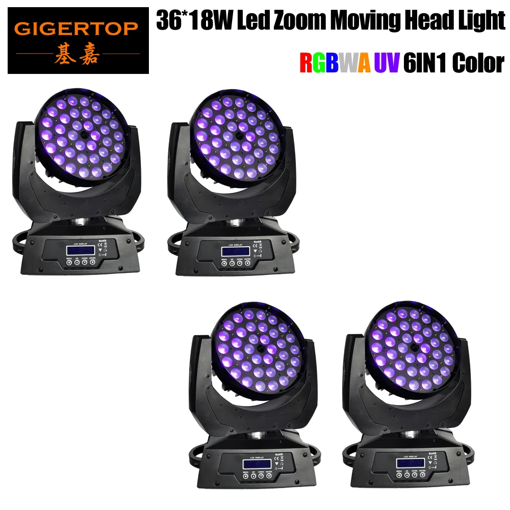 

4Pcs/Lot High Quality Strong Recommend 36x18W RGBWA+UV Quad Zoom Moving Head Wash Light 19Chs DMX Control Tyanshine Led TP-L622A