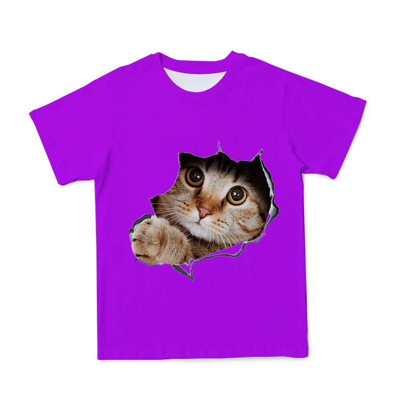 

2021 3D Summer New Print Colorful Super Cute Cat T-Shirt Fashion Street Short-Sleeved Tops Can Be Customized Parent-Child Wear