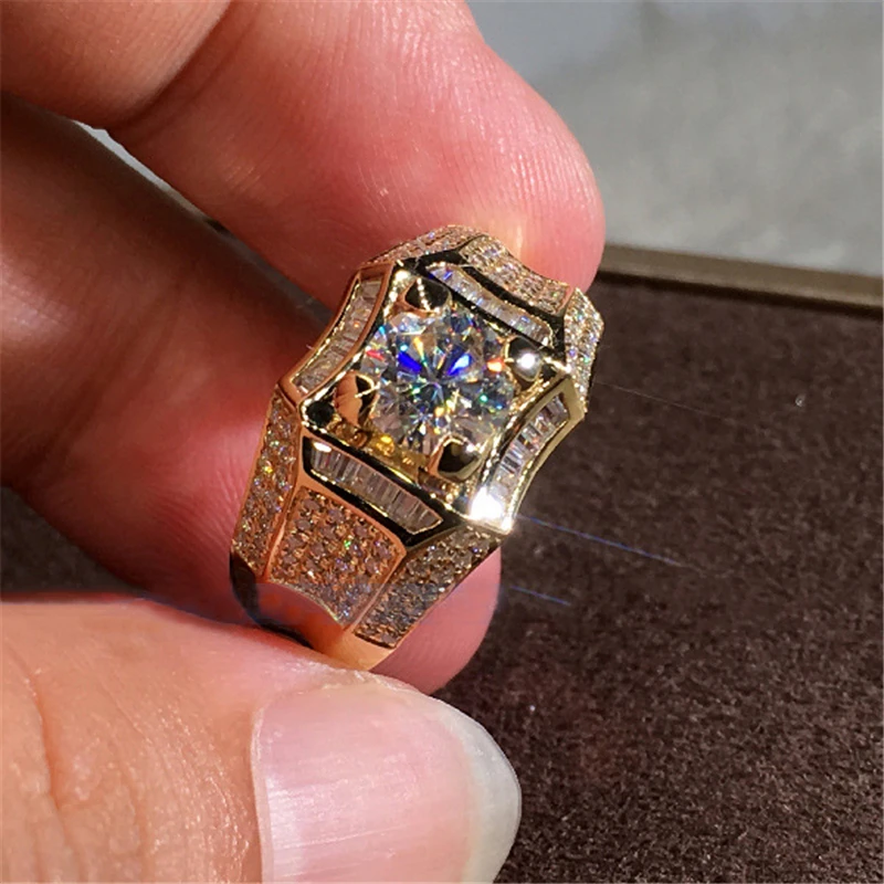 Кольцо мужское из серебра 925 пробы с бриллиантами 3 карата 14 к | Украшения и