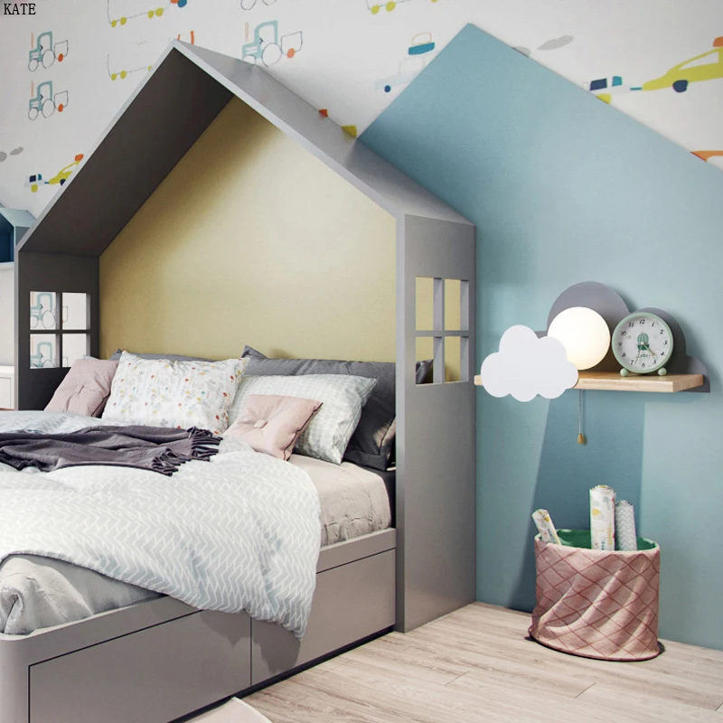 Детская светодиодная настенная лампа для спальни стеклянный абажур в форме