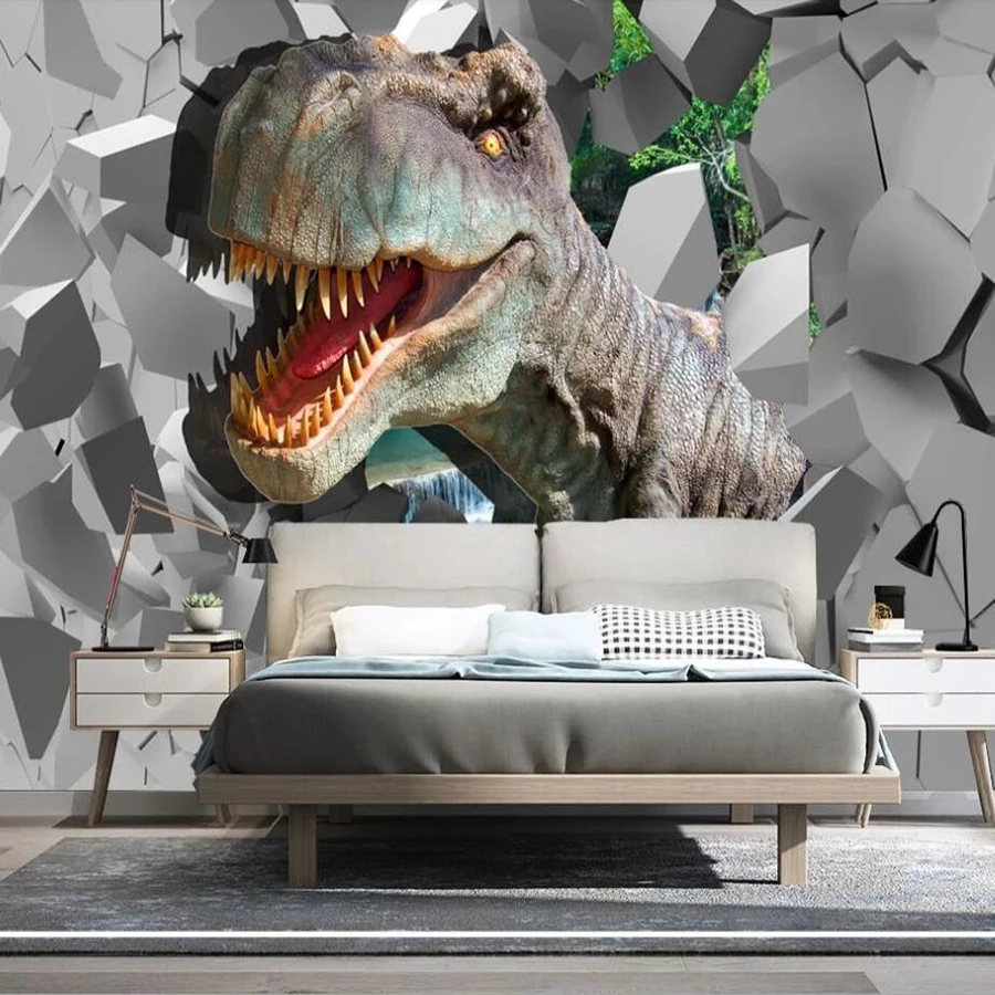 3D обои Milofi на заказ реалистичные сломанные стены с динозавром стерео фон для стен