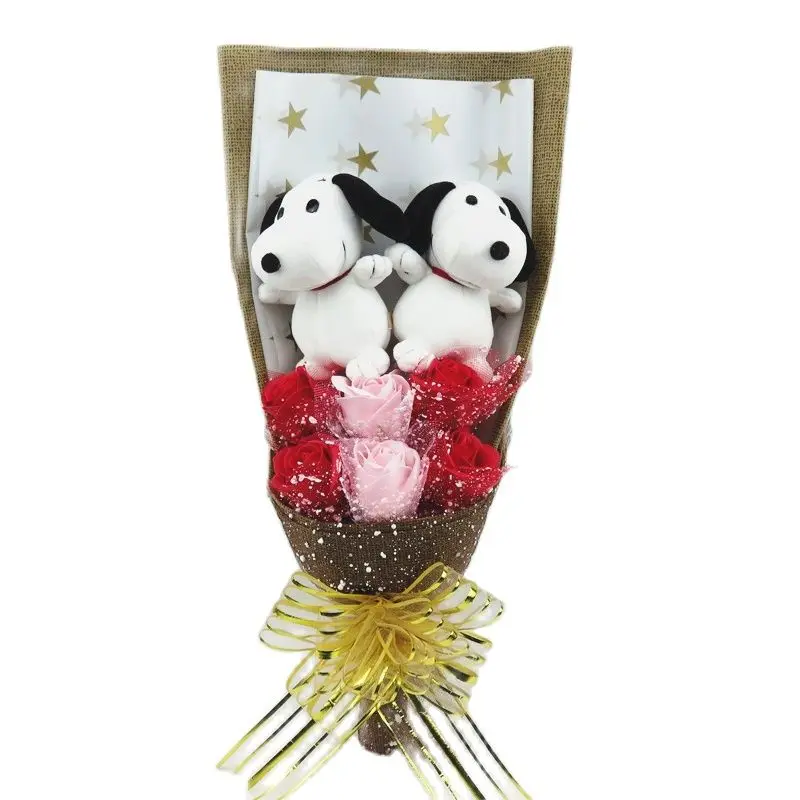 Мультяшная милая собака плюшевые игрушки с мылом цветы креативный букет цветов