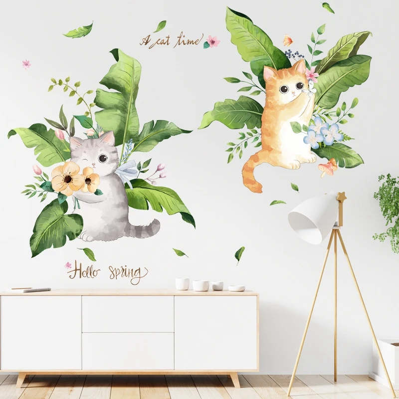 Waterproof Cartoon Cat Animal Wall Stickers For Kids Room Bathroom Bedroom Decals Removable Murals Decor | Дом и сад