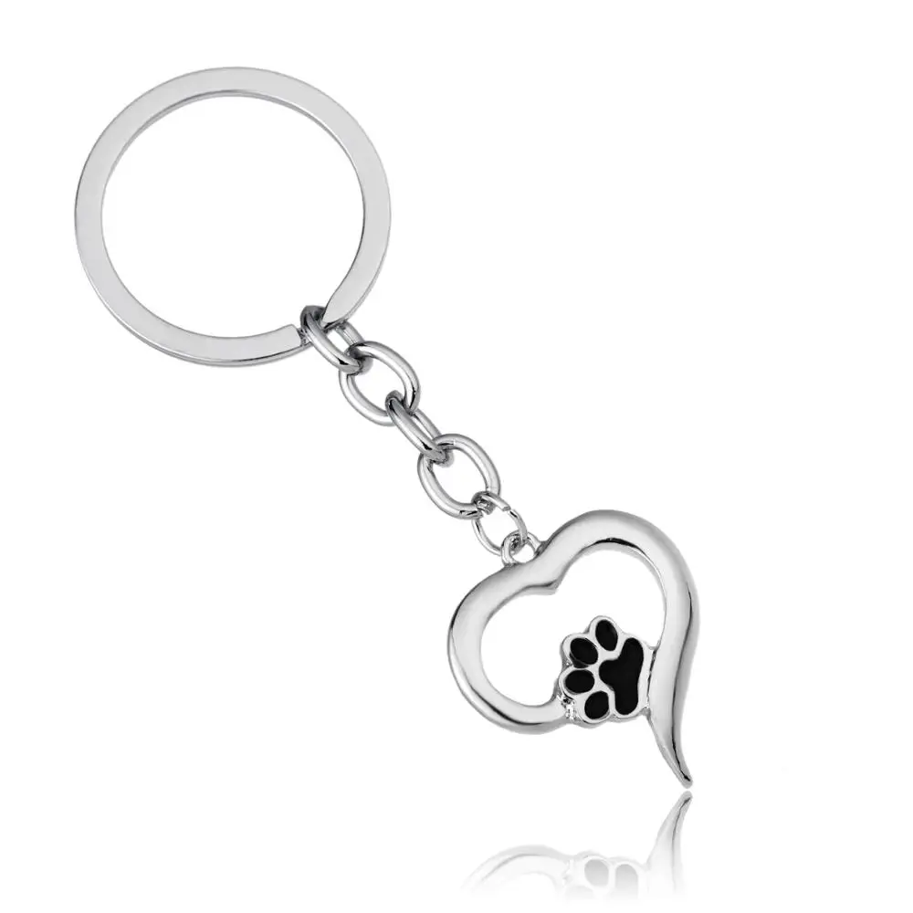 

12PC Heart Black Dog Paw Pet Keyrings Heart Charm Pendant Keychains Couples Lovers Jewelry Valentine's Day Girlfriend Wife Gifts