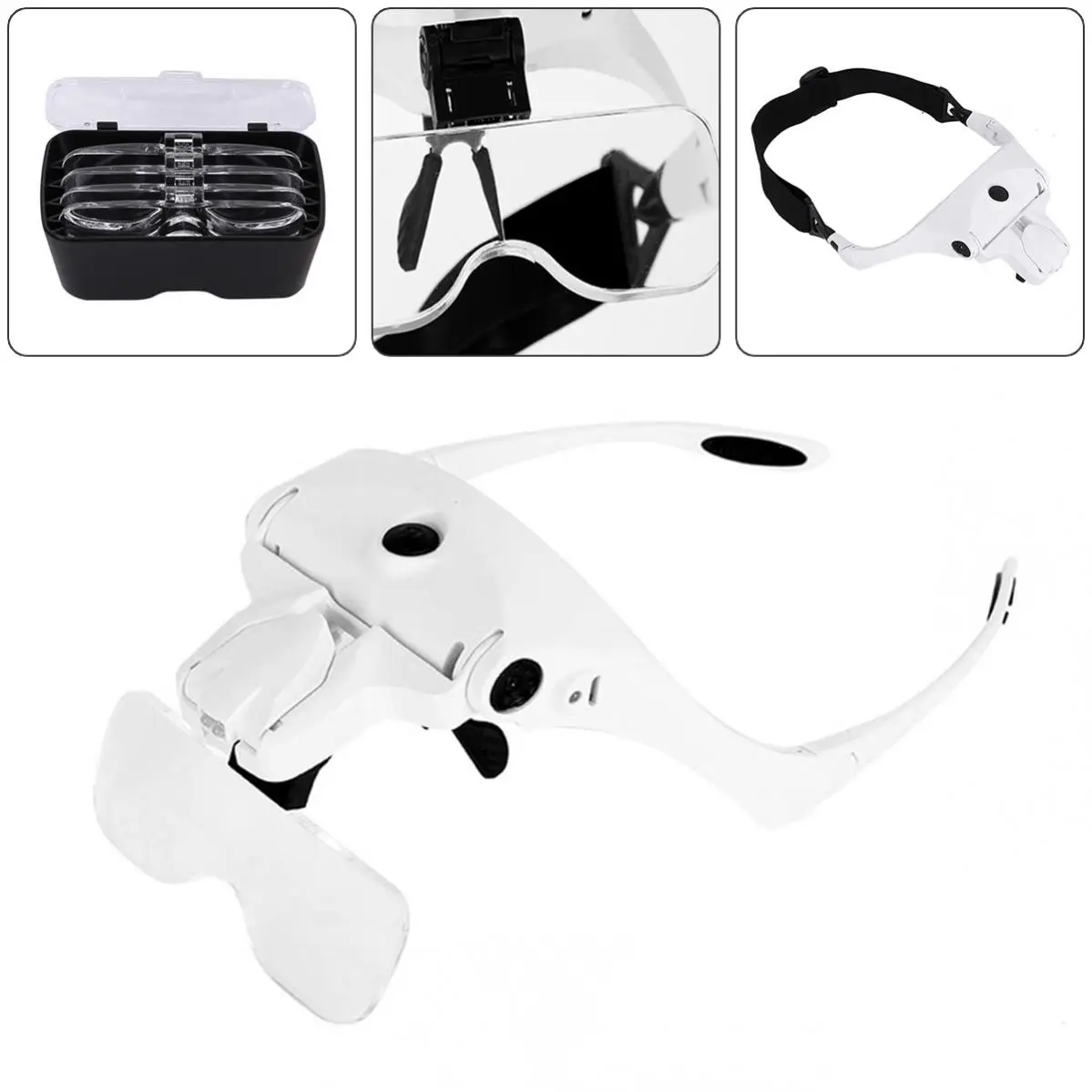 

Headband Magnifier Glasses for Jewelry Reading Stamp Coin with LED Light Rechargeable 1X 1.5X 2X 2.5X 3.5X Magnifying Glass